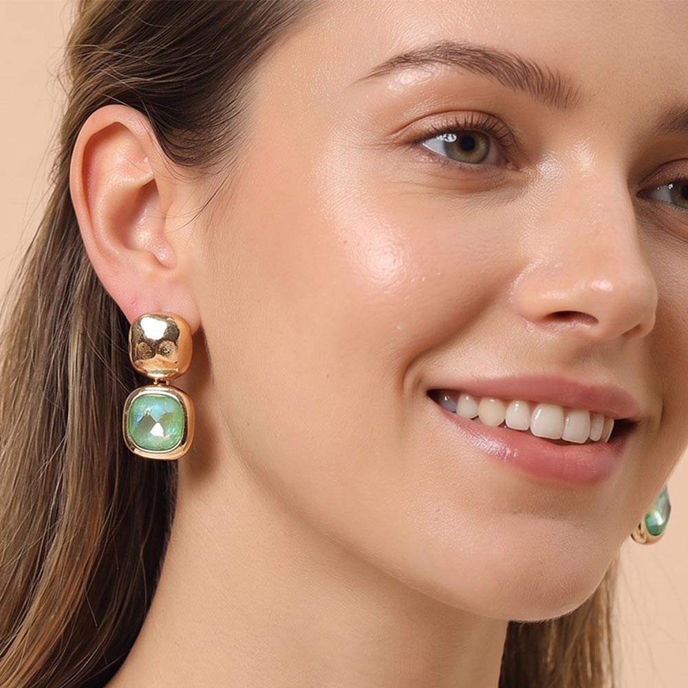 Geometric Square Stone Drop Earrings