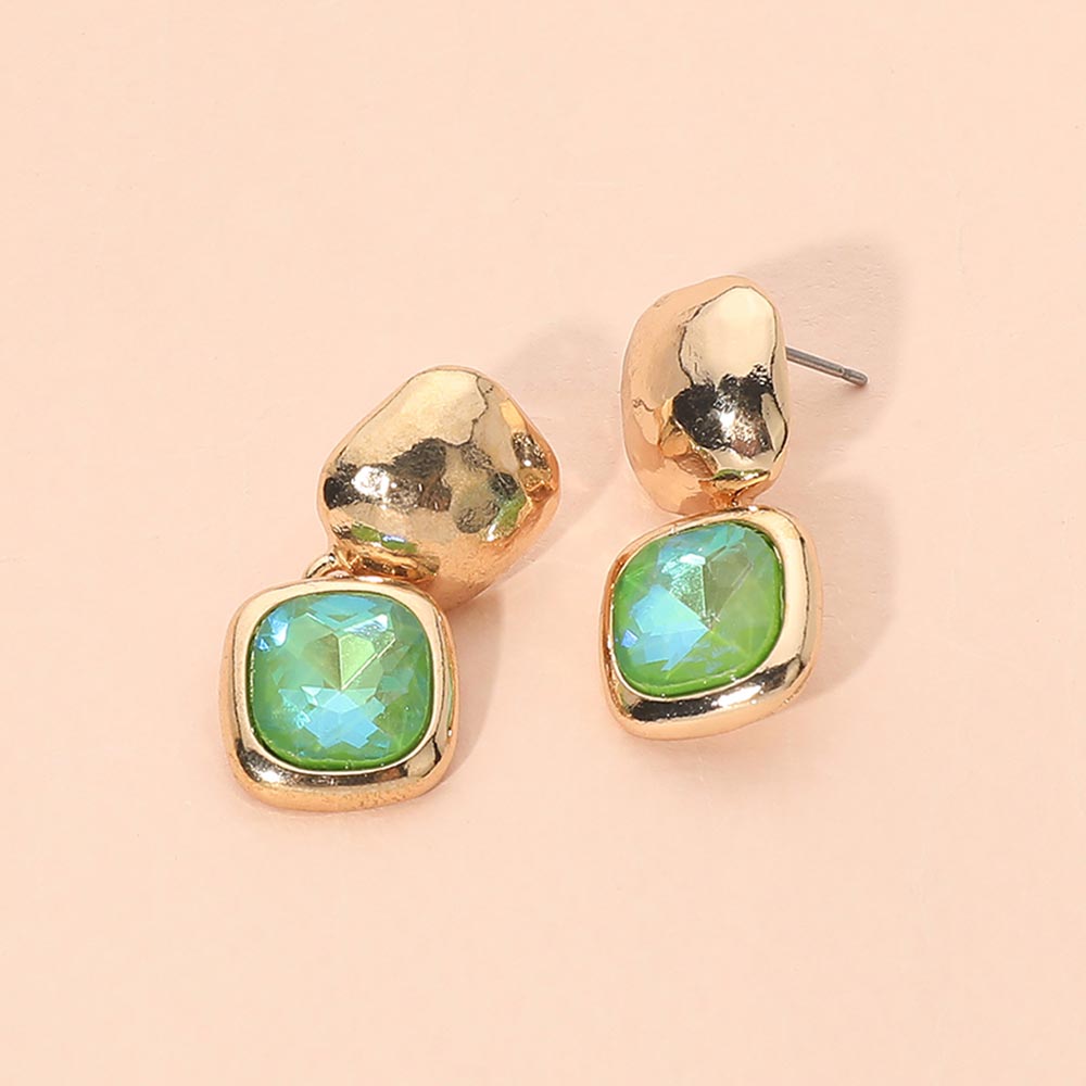 Geometric Square Stone Drop Earrings