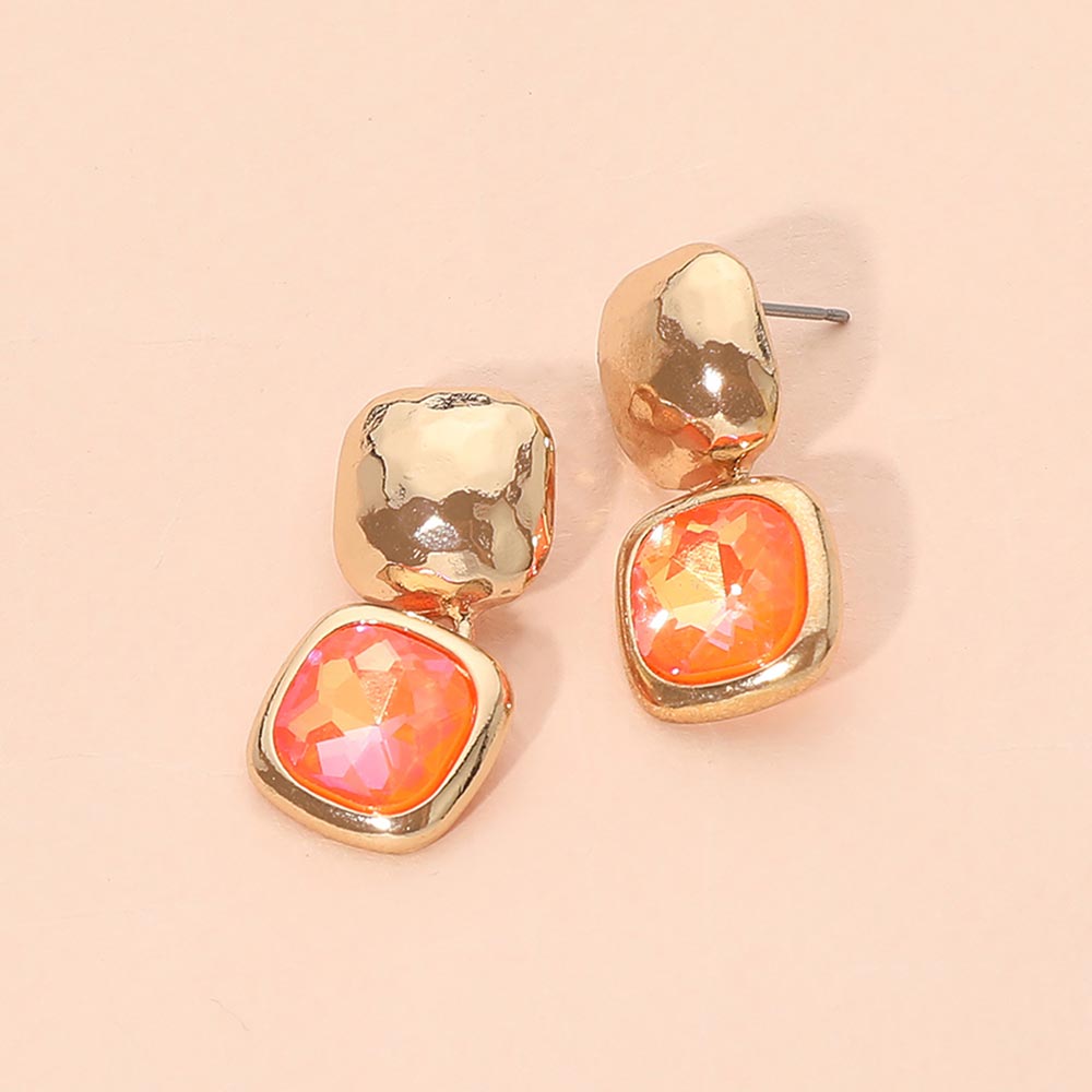 Geometric Square Stone Drop Earrings