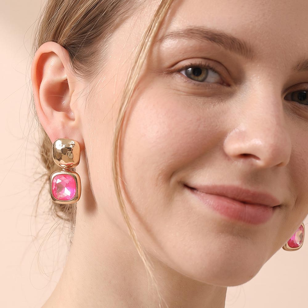 Geometric Square Stone Drop Earrings