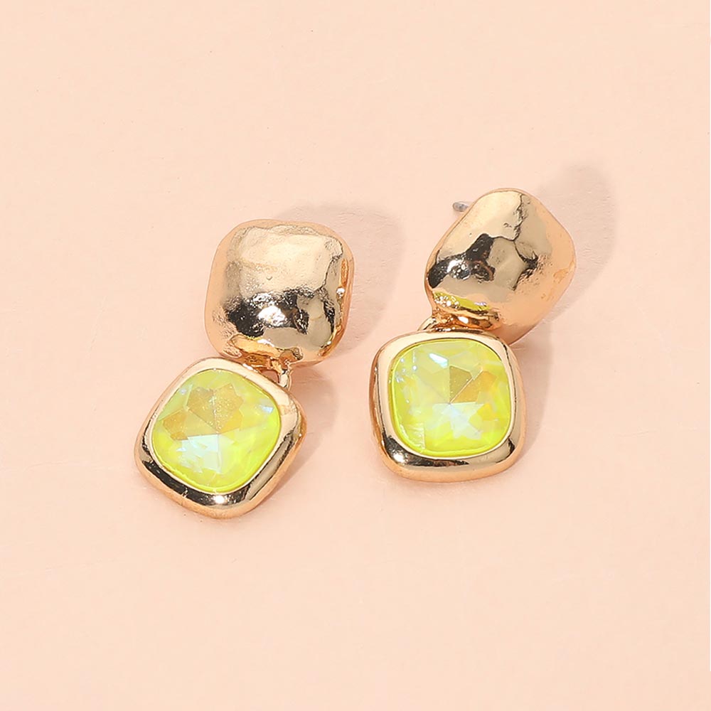 Geometric Square Stone Drop Earrings