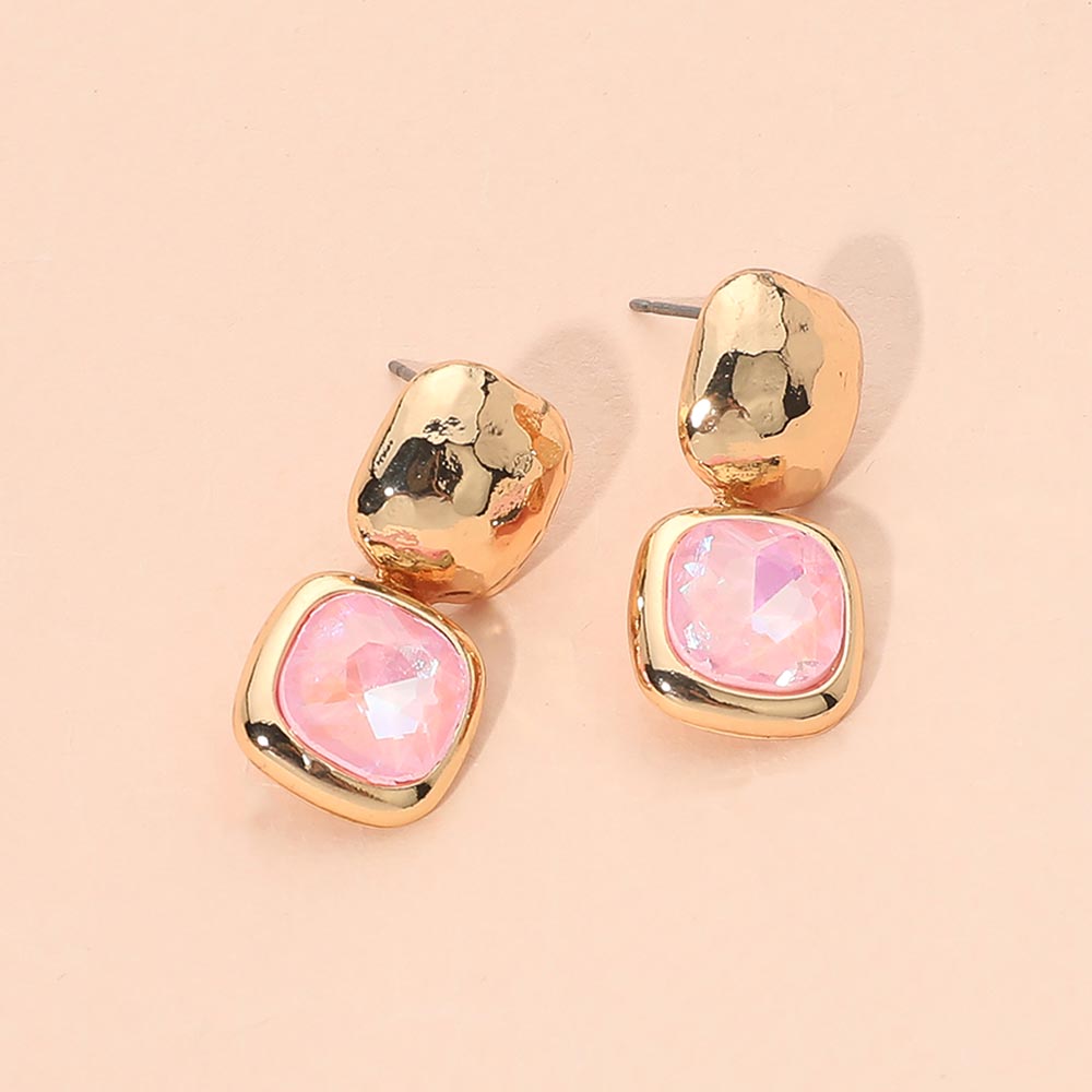 Geometric Square Stone Drop Earrings