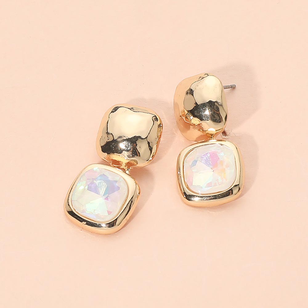Geometric Square Stone Drop Earrings