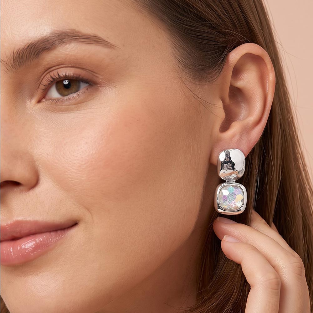 Geometric Square Stone Drop Earrings
