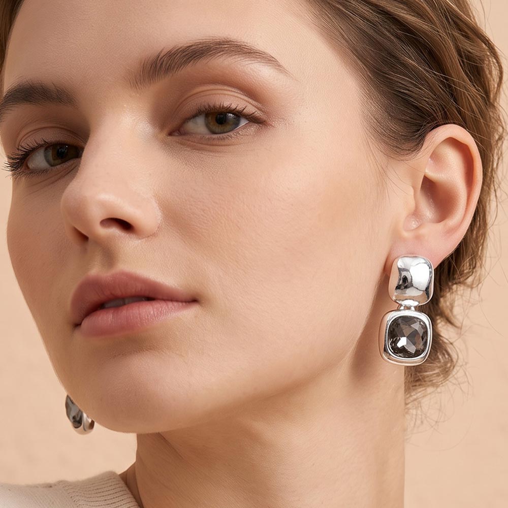 Geometric Square Stone Drop Earrings