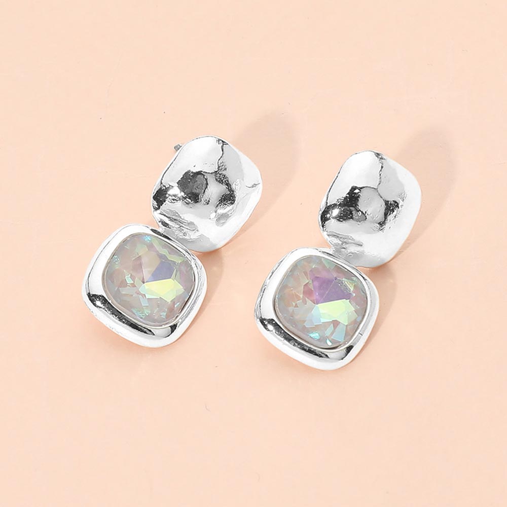 Geometric Square Stone Drop Earrings