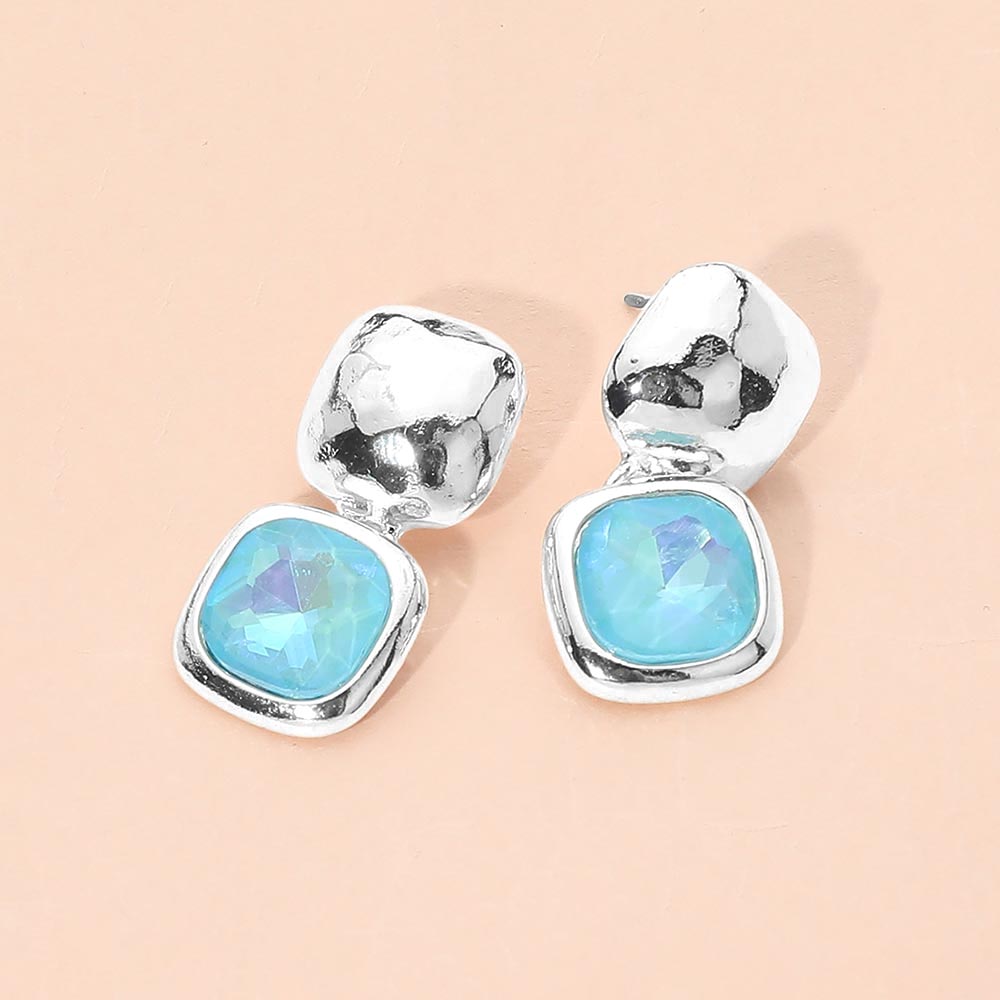 Geometric Square Stone Drop Earrings