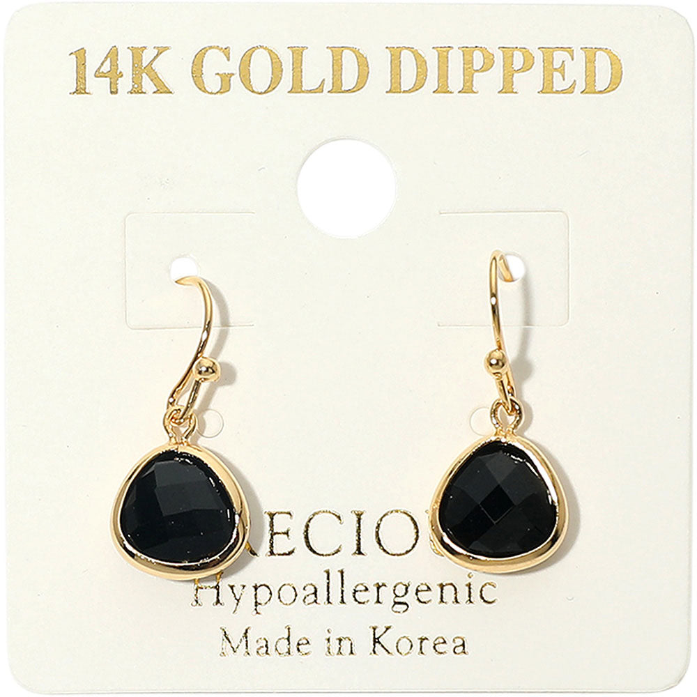 14K Gold Dipped Hypoallergenic Faceted Teardrop Stone Drop Earrings