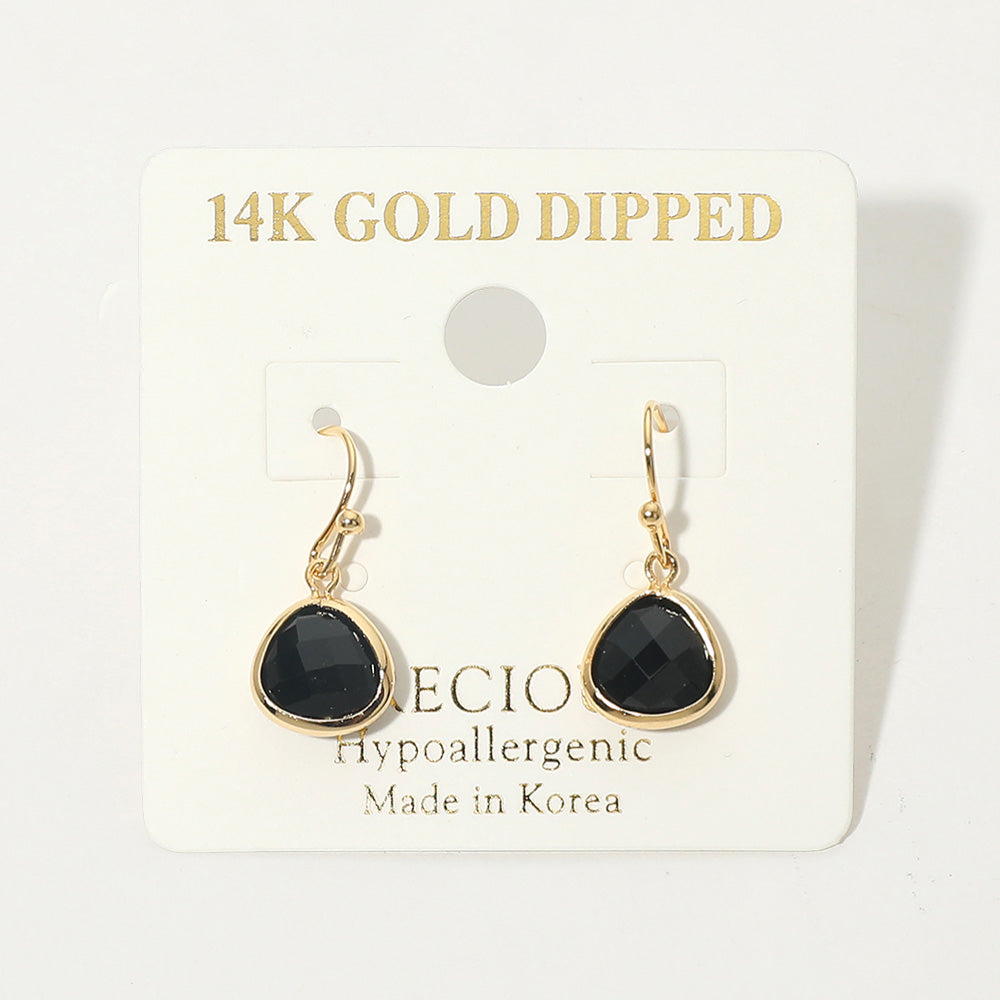14K Gold Dipped Hypoallergenic Faceted Teardrop Stone Drop Earrings