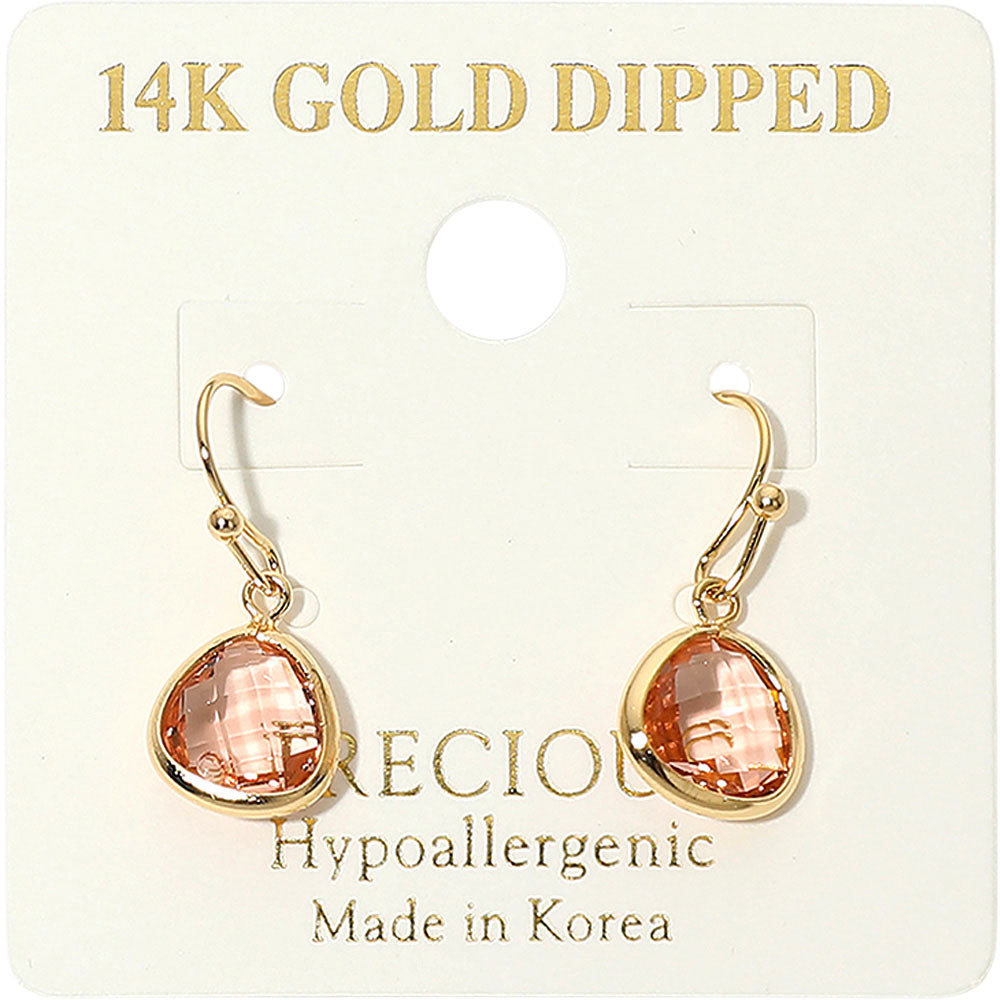 14K Gold Dipped Hypoallergenic Faceted Teardrop Stone Drop Earrings