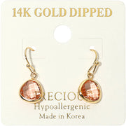 14K Gold Dipped Hypoallergenic Faceted Teardrop Stone Drop Earrings