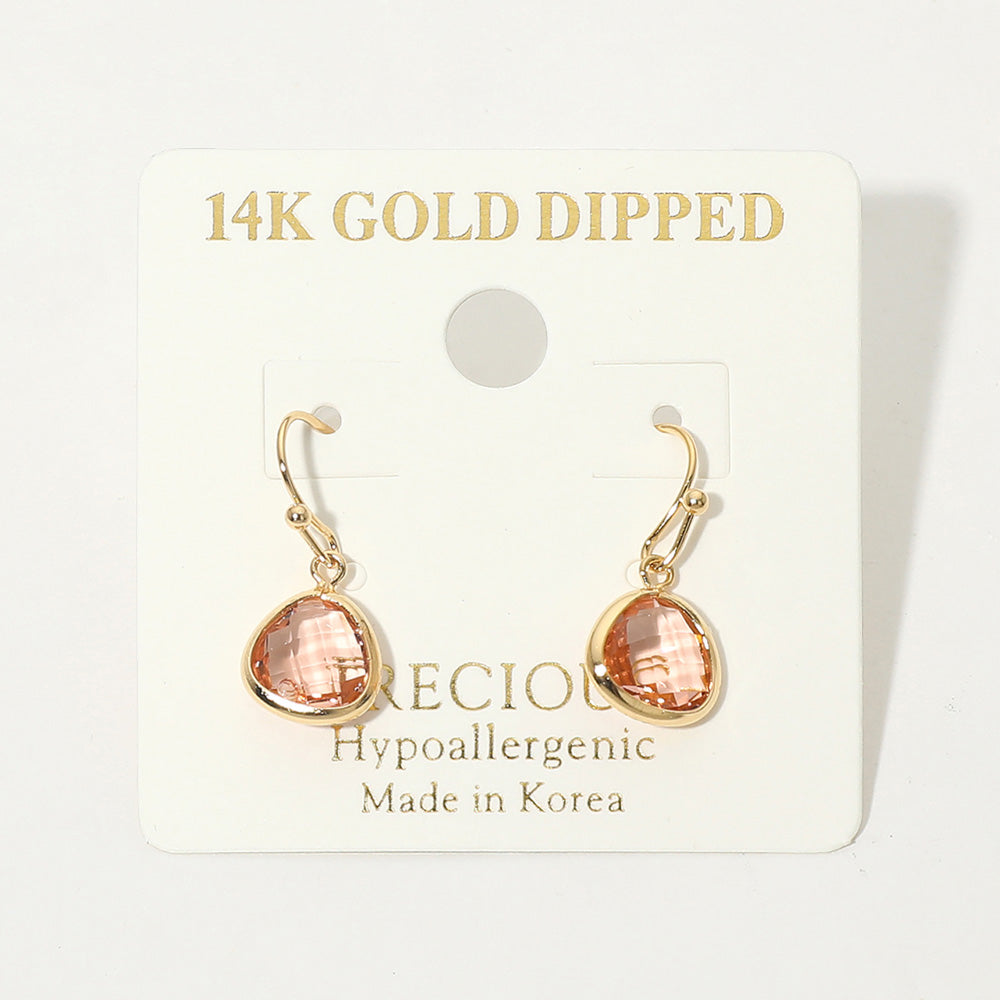 14K Gold Dipped Hypoallergenic Faceted Teardrop Stone Drop Earrings