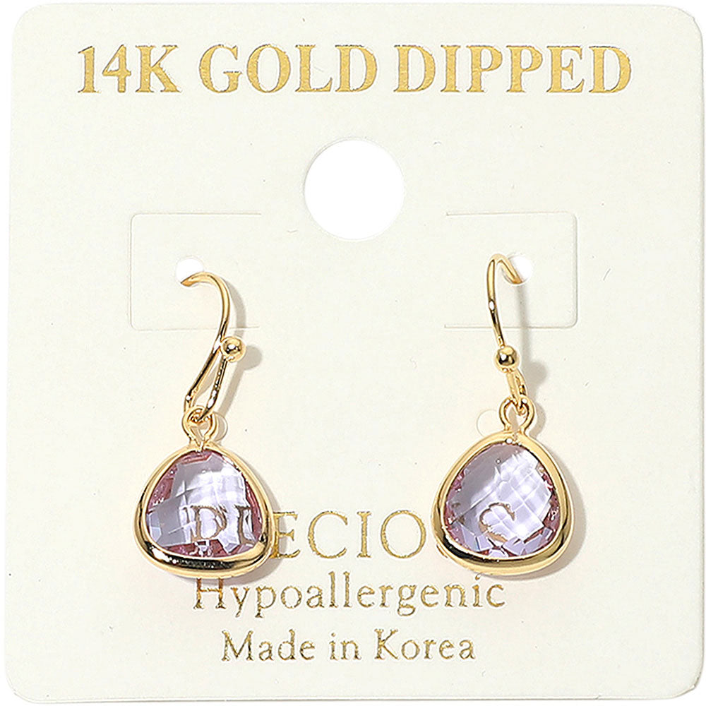 14K Gold Dipped Hypoallergenic Faceted Teardrop Stone Drop Earrings