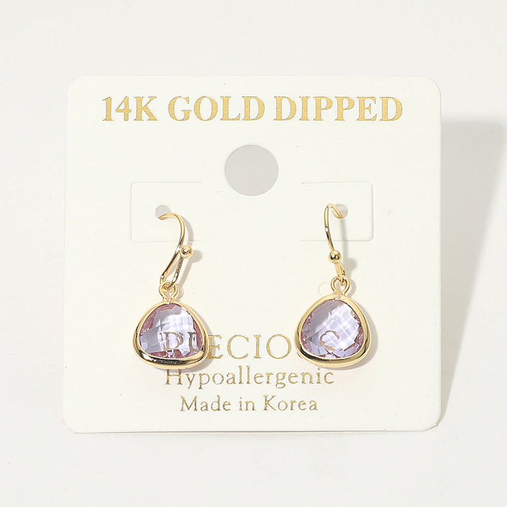14K Gold Dipped Hypoallergenic Faceted Teardrop Stone Drop Earrings