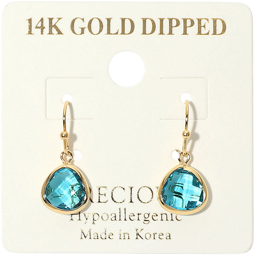 14K Gold Dipped Hypoallergenic Faceted Teardrop Stone Drop Earrings