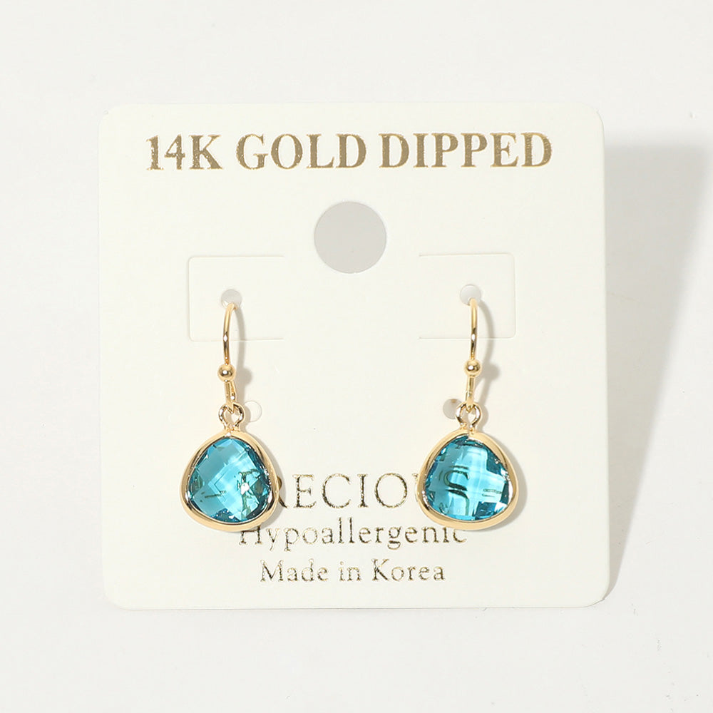 14K Gold Dipped Hypoallergenic Faceted Teardrop Stone Drop Earrings