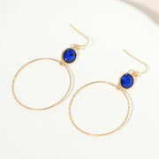 Round Stone Bezel Accent Open Hoop Drop Link Earrings