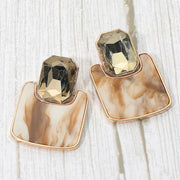 Geometric Stone Accent Printed Resin Plate Drop Earrings