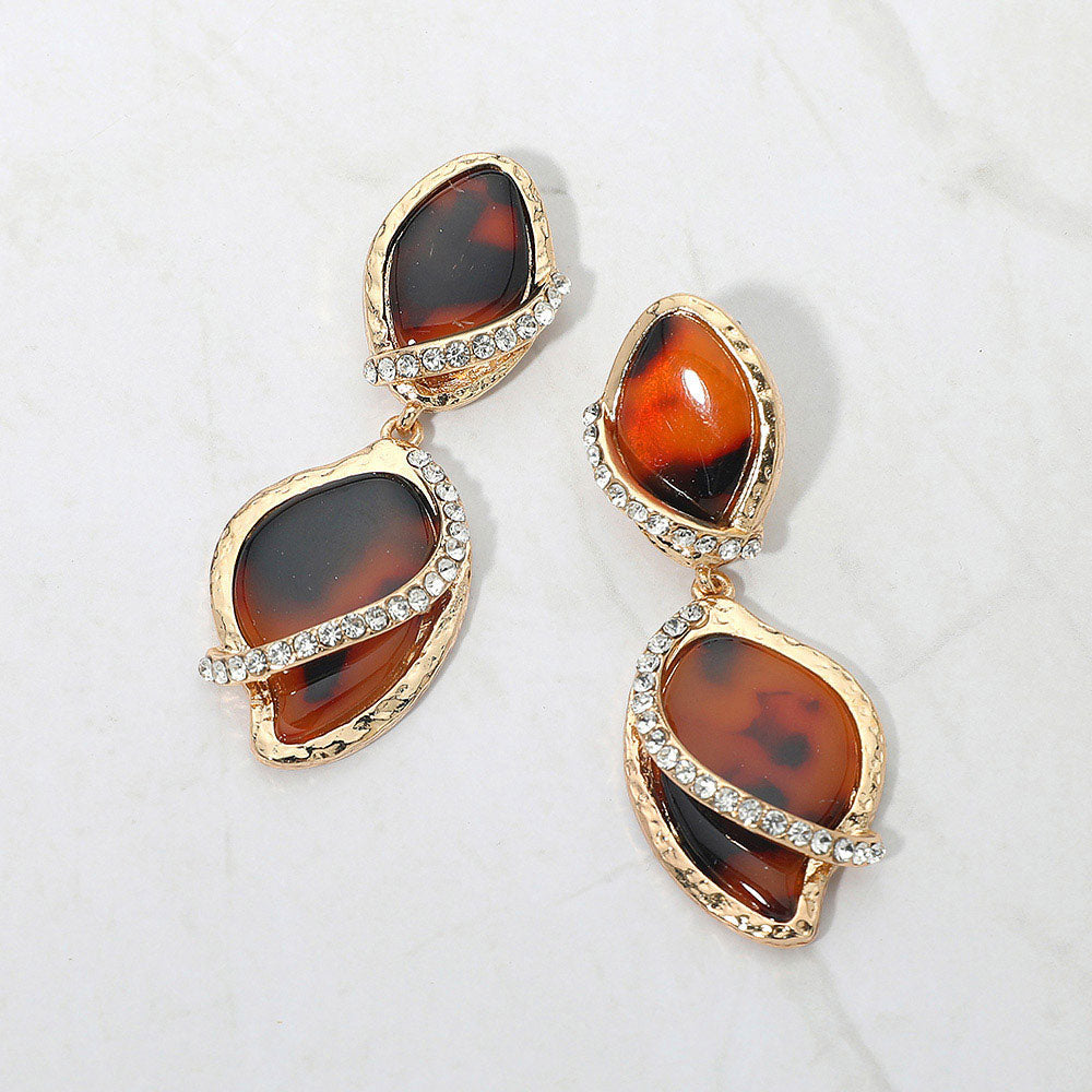 Rhinestone Pave Accent Abstract Drop Earrings
