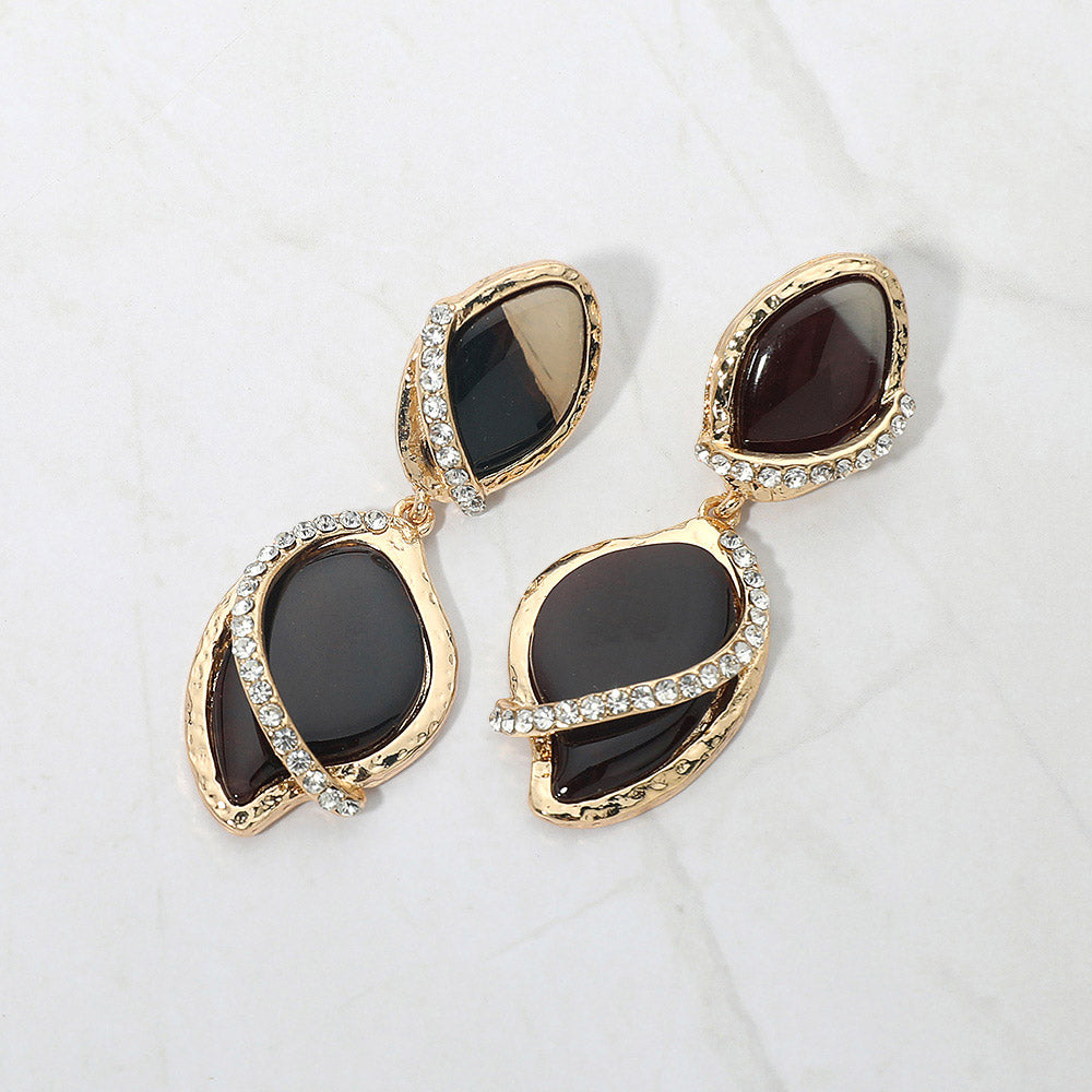 Rhinestone Pave Accent Abstract Drop Earrings