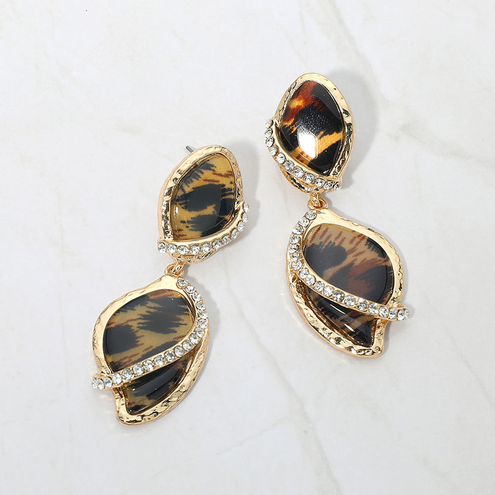 Rhinestone Pave Accent Abstract Drop Earrings