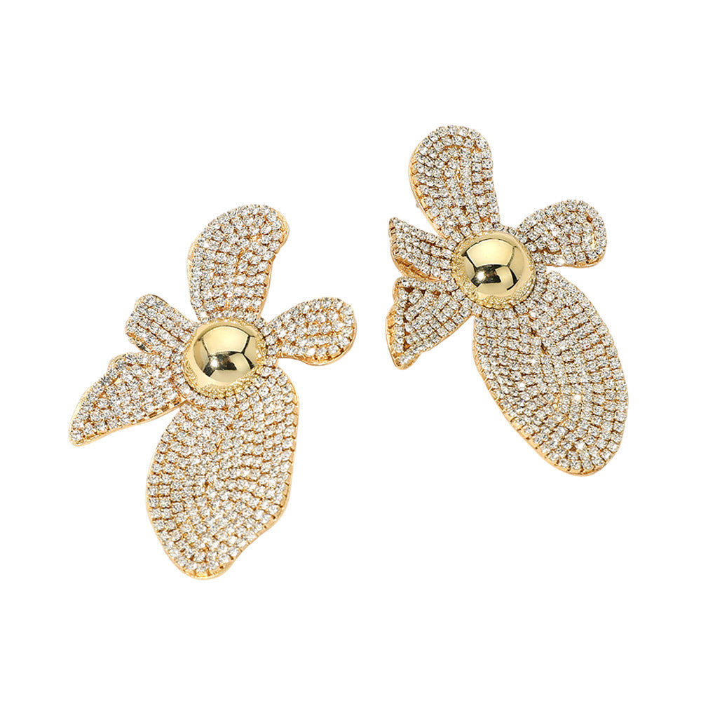 Rhinestone Pave Flower Statement Earrings