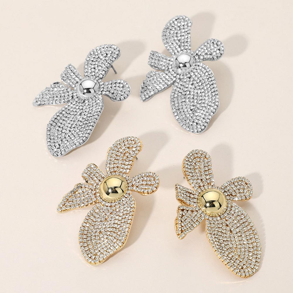 Rhinestone Pave Flower Statement Earrings
