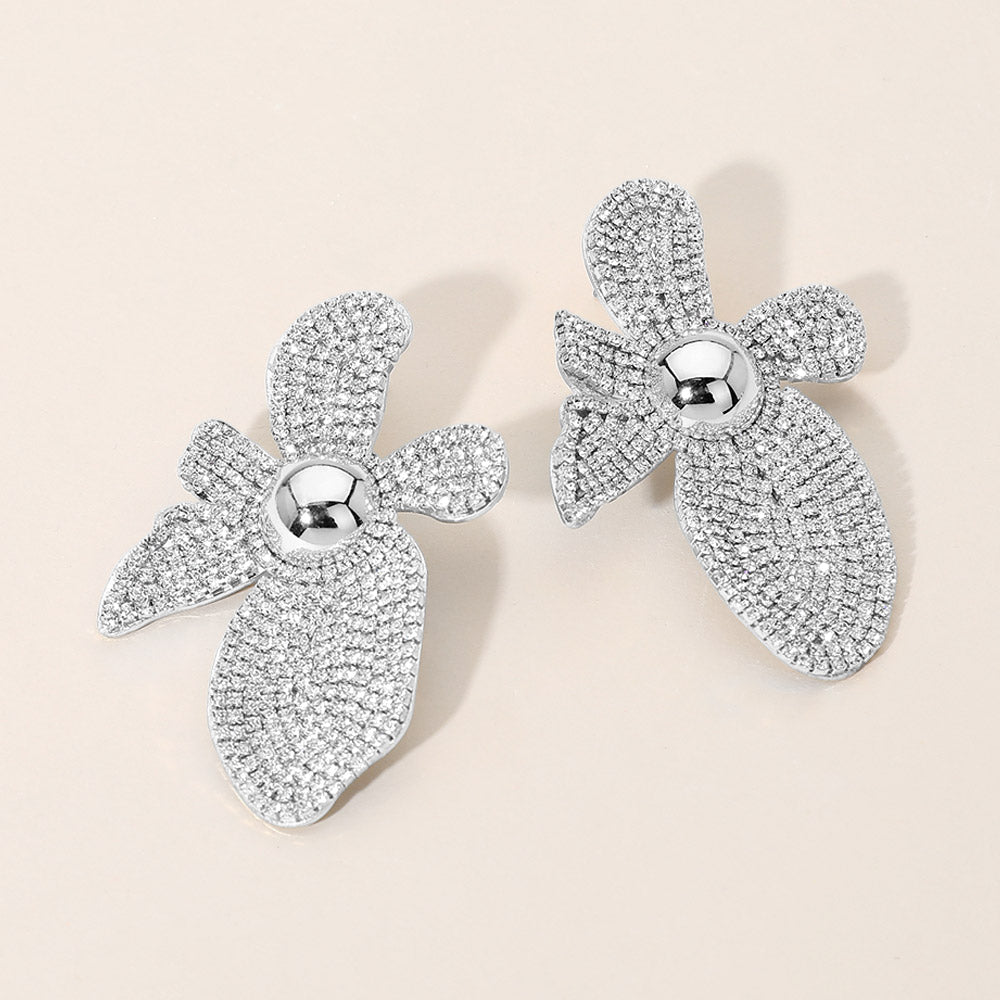 Rhinestone Pave Flower Statement Earrings