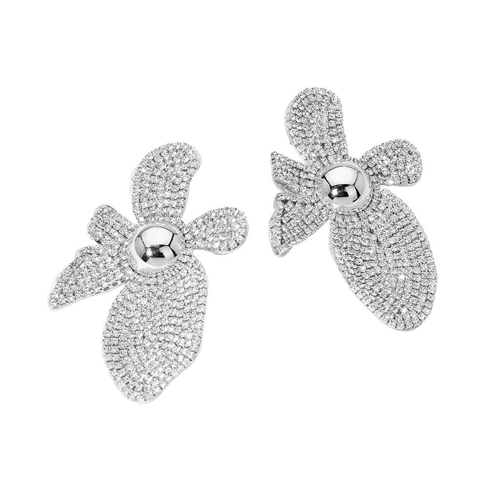 Rhinestone Pave Flower Statement Earrings
