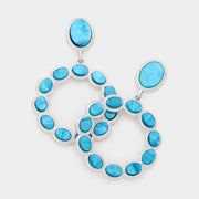 Oval Resin Embellished Open Circle Dangle Earrings