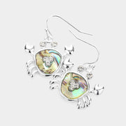 Rhinestone Embellished Abalone Crab Dangle Earrings