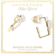 SECRET BOX_Genuine Gold Dipped Emerald Cut Stone Cluster Accent Square Hoop Earrings