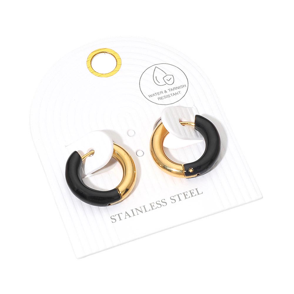 Stainless Steel Two Tone Chunky Huggie Hoop Earrings