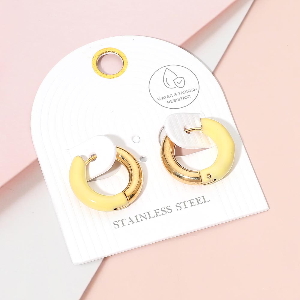 Stainless Steel Two Tone Chunky Huggie Hoop Earrings