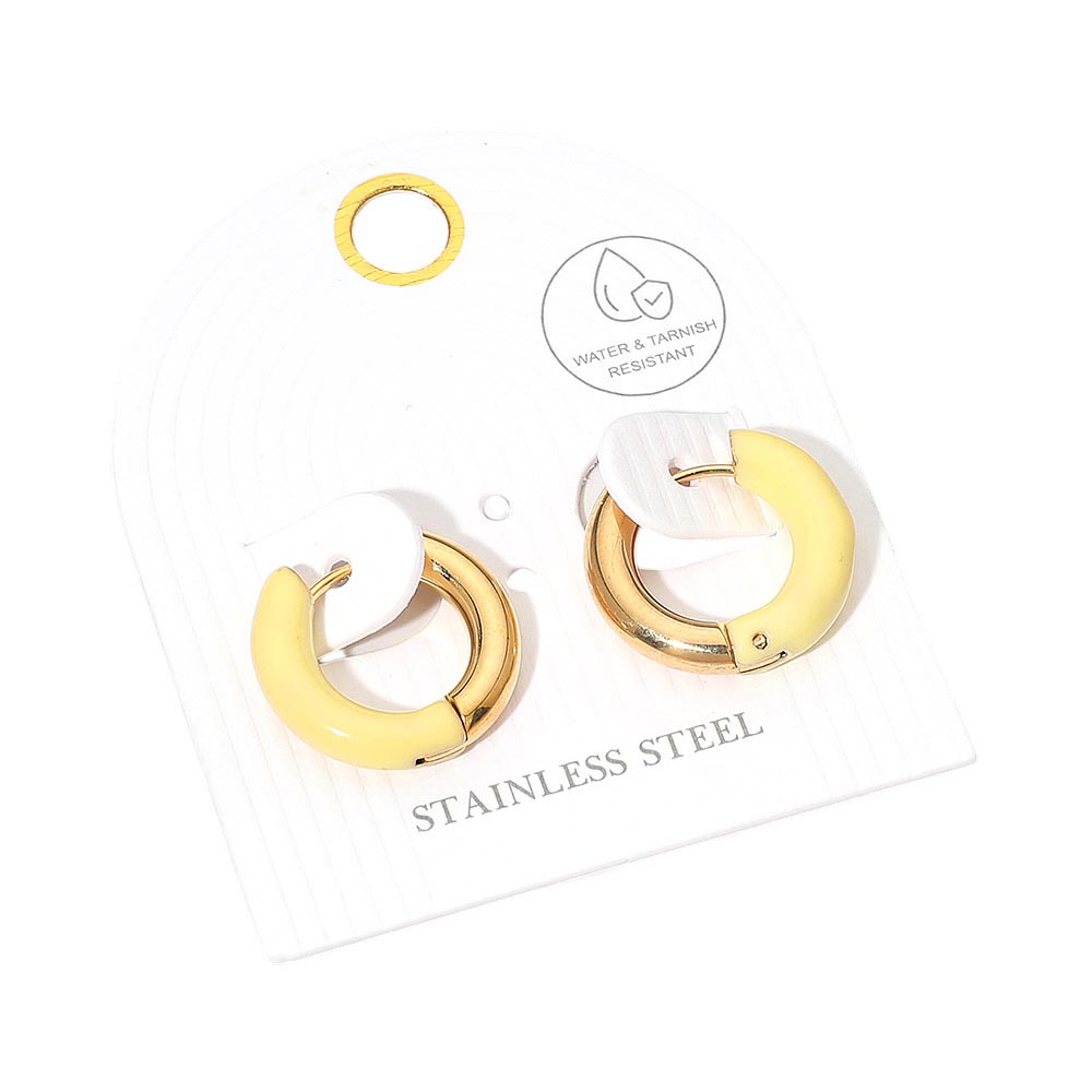 Stainless Steel Two Tone Chunky Huggie Hoop Earrings
