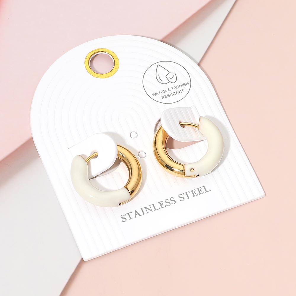 Stainless Steel Two Tone Chunky Huggie Hoop Earrings