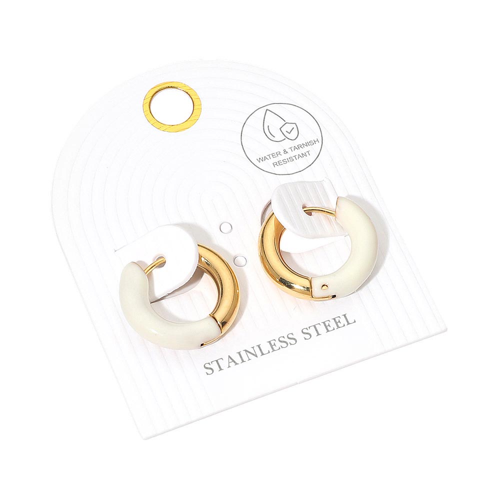 Stainless Steel Two Tone Chunky Huggie Hoop Earrings