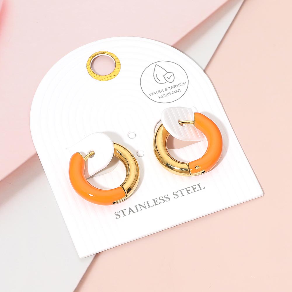 Stainless Steel Two Tone Chunky Huggie Hoop Earrings
