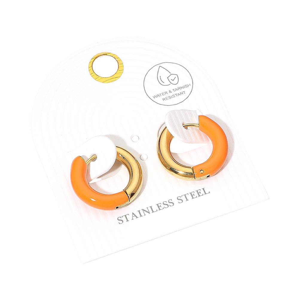 Stainless Steel Two Tone Chunky Huggie Hoop Earrings