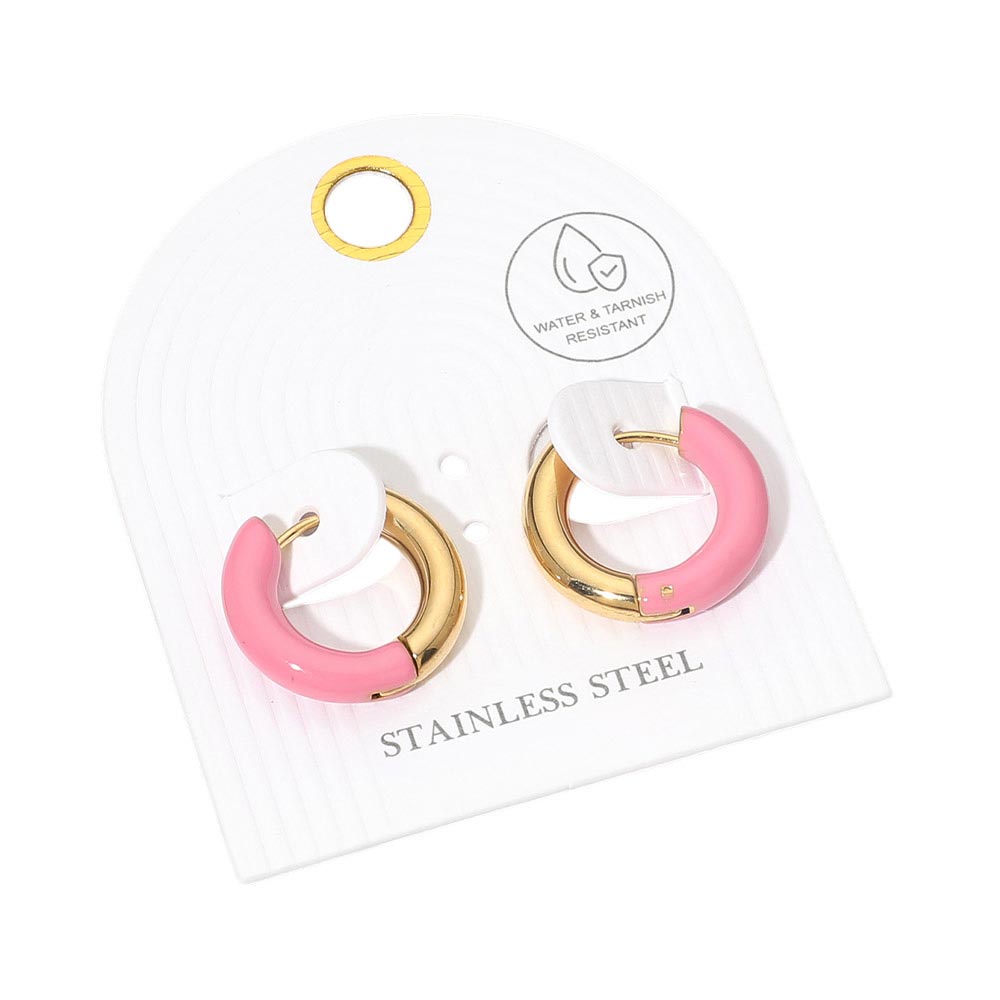 Stainless Steel Two Tone Chunky Huggie Hoop Earrings