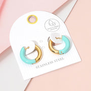 Stainless Steel Two Tone Chunky Huggie Hoop Earrings