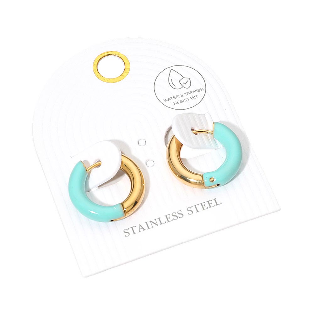Stainless Steel Two Tone Chunky Huggie Hoop Earrings
