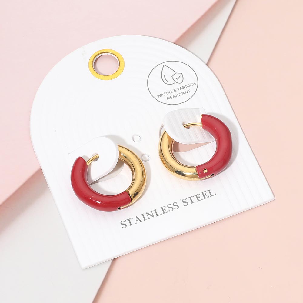 Stainless Steel Two Tone Chunky Huggie Hoop Earrings