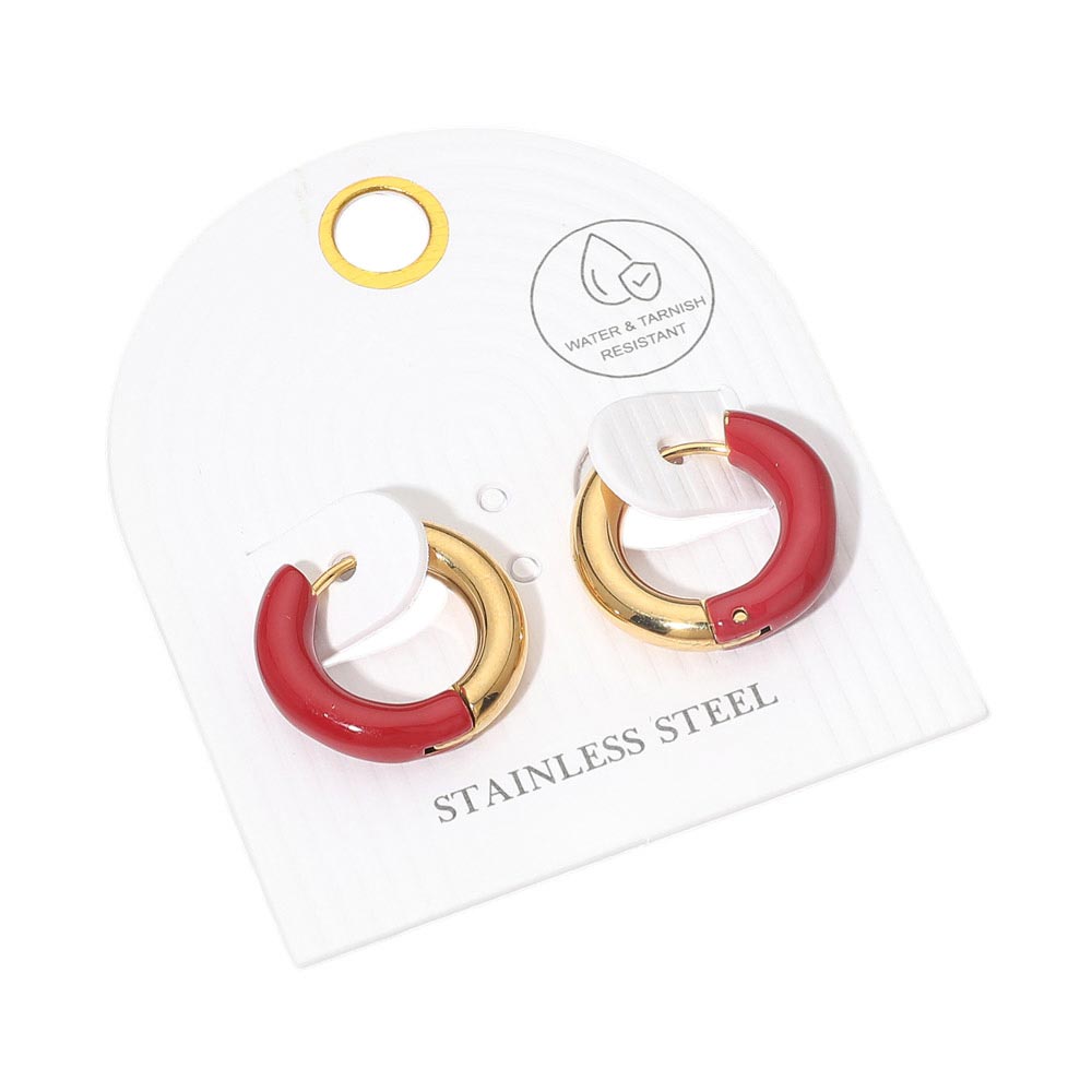 Stainless Steel Two Tone Chunky Huggie Hoop Earrings