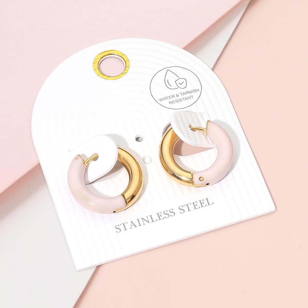 Stainless Steel Two Tone Chunky Huggie Hoop Earrings