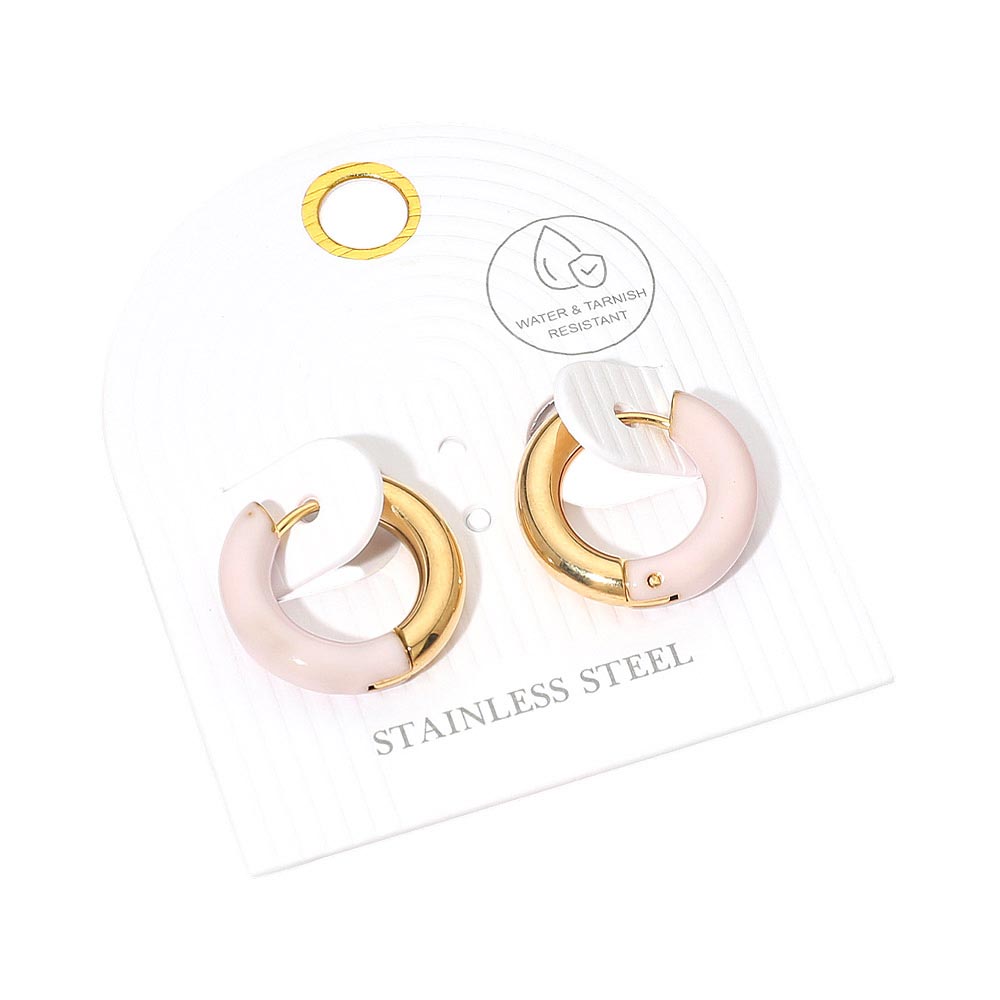 Stainless Steel Two Tone Chunky Huggie Hoop Earrings