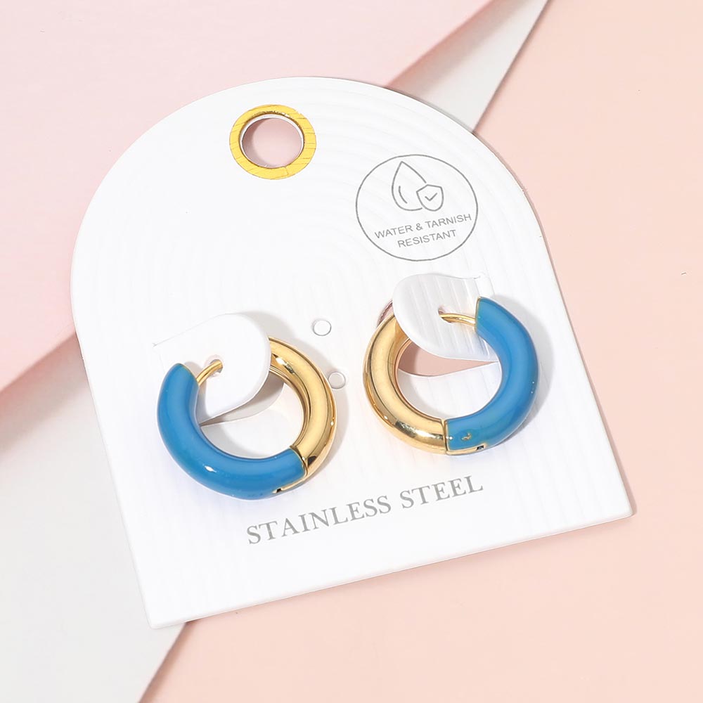 Stainless Steel Two Tone Chunky Huggie Hoop Earrings