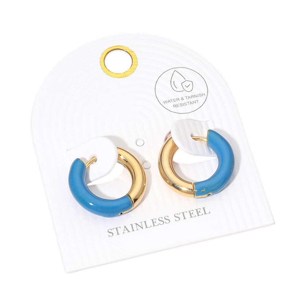 Stainless Steel Two Tone Chunky Huggie Hoop Earrings