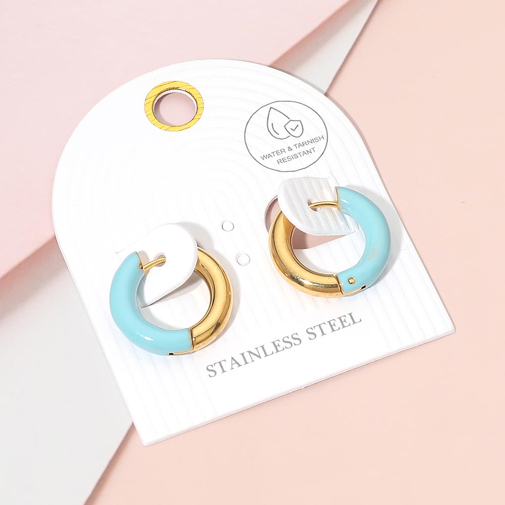 Stainless Steel Two Tone Chunky Huggie Hoop Earrings
