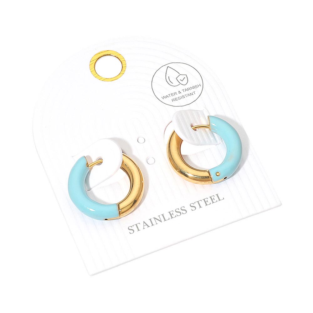 Stainless Steel Two Tone Chunky Huggie Hoop Earrings